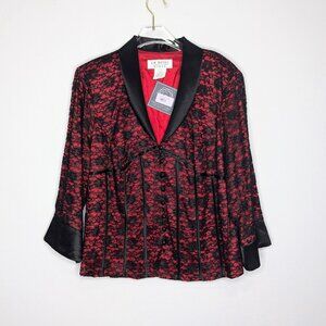 Vintage 90's JR Nites Red Black Lace Blazer Satin Trim Long Sleeve Goth Glam